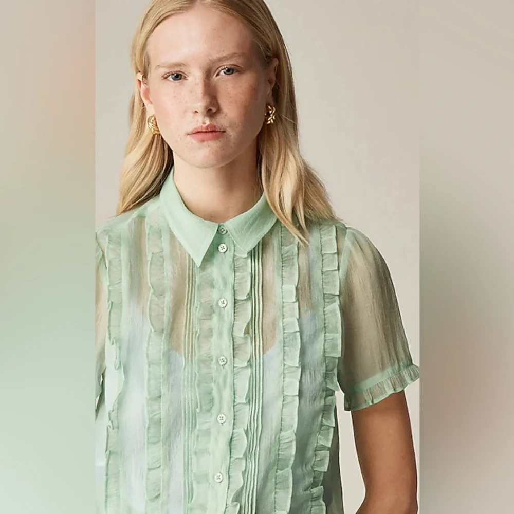 NWT JCrew Sheer ruffle-trim button-up top - Picture 3 of 5